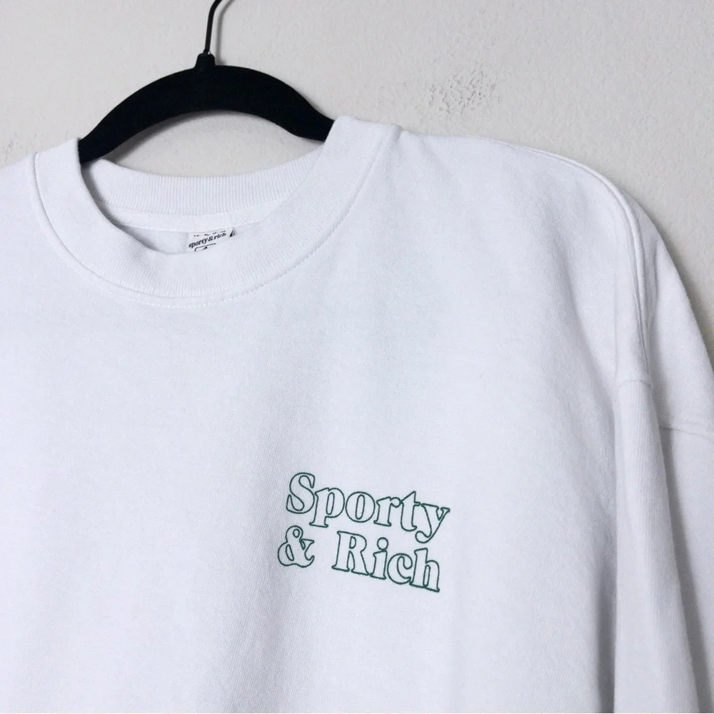 NEW Sporty & Rich X Asics Fun Logo Crewneck S White Jolly Green Terry Cotton - Picture 6 of 10